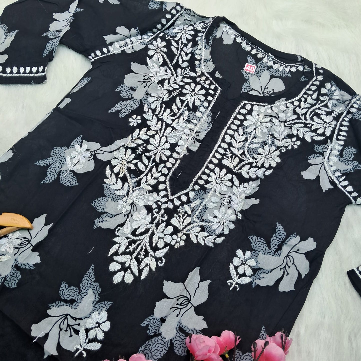 Suhana Khan Inspired Pure Mulmul Chikankari Kurti- Black Colour