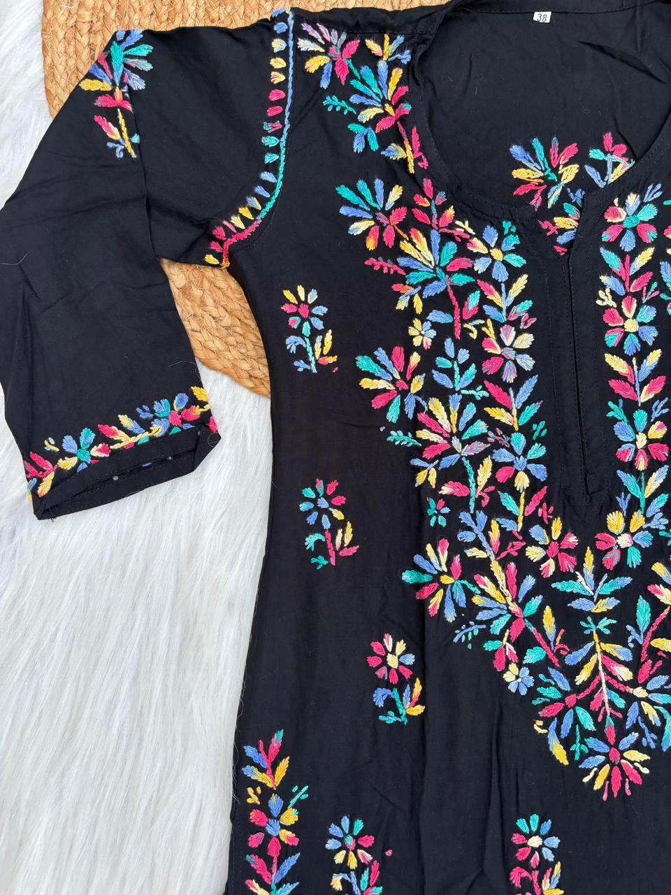 Maysa Soft Rayon Handwork Chikankari Kurti - Multi Blue Colour