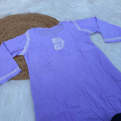 Isha Slub Cotton Chikankari Kurti - Purple colour