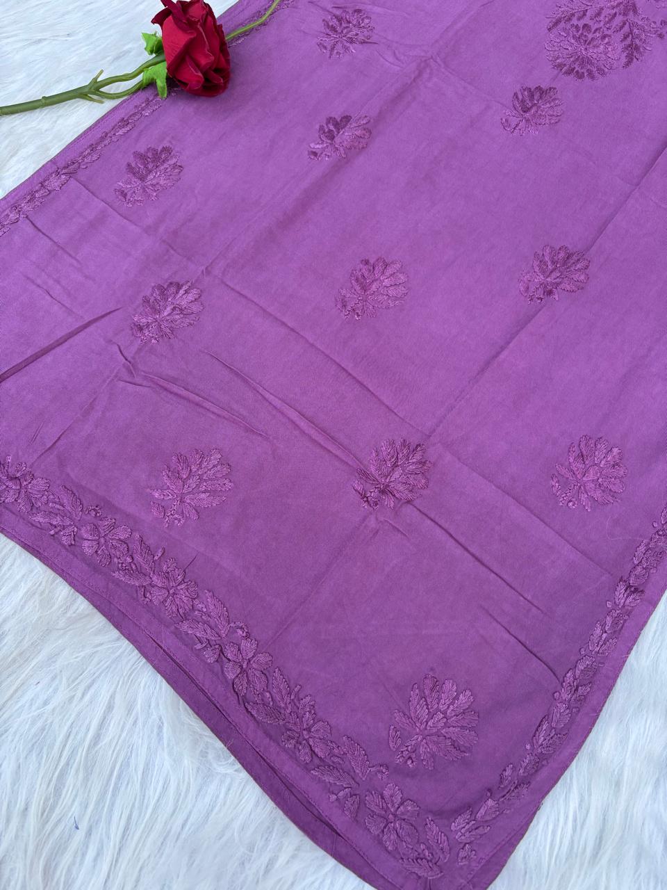 Rabab Dyeable Soft Rayon Handwork Chikankari Kurti - Wine Colour