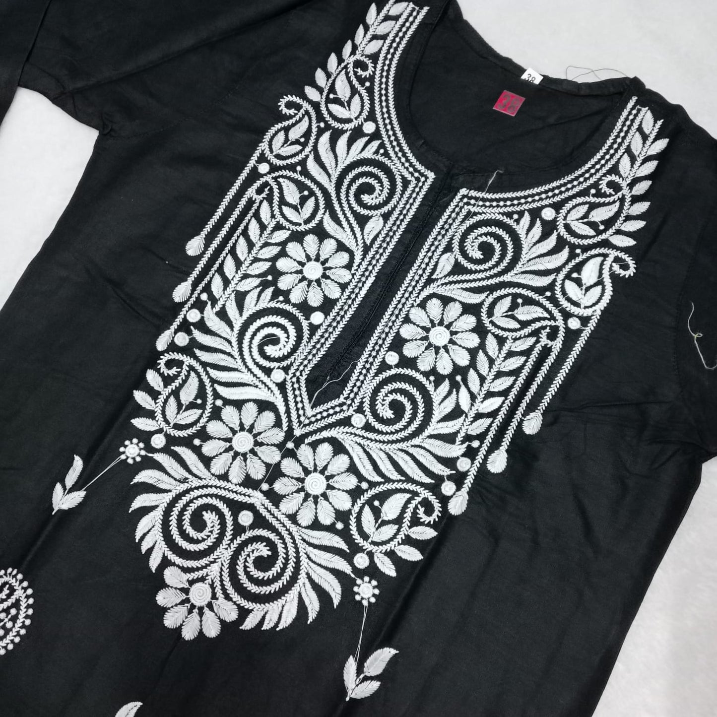 Rayon Chikankari Machine Work  Kurti Plazo Set- Black Colour