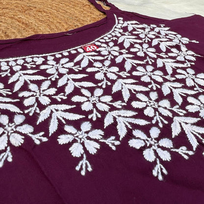 Safa Rayon Chikankari Noodle Strap Short Kurti -  Wine colour (Length - 38")