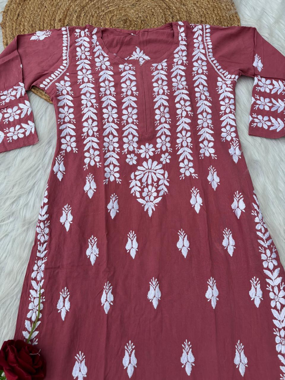 Zoobia Soft Rayon Handwork Chikankari Kurti - Gazri Colour