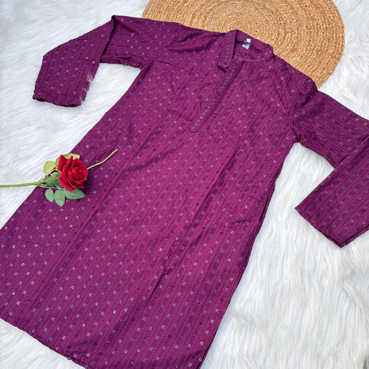 Ayaan Mens Cotton Chikankari Kurta - Wine  colour