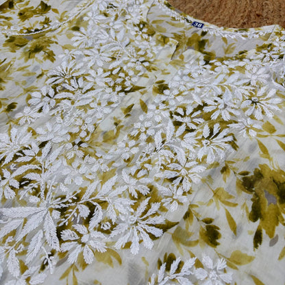 Amara Pure Mulmul Chikankari  Handwork Kurti -Green Colour