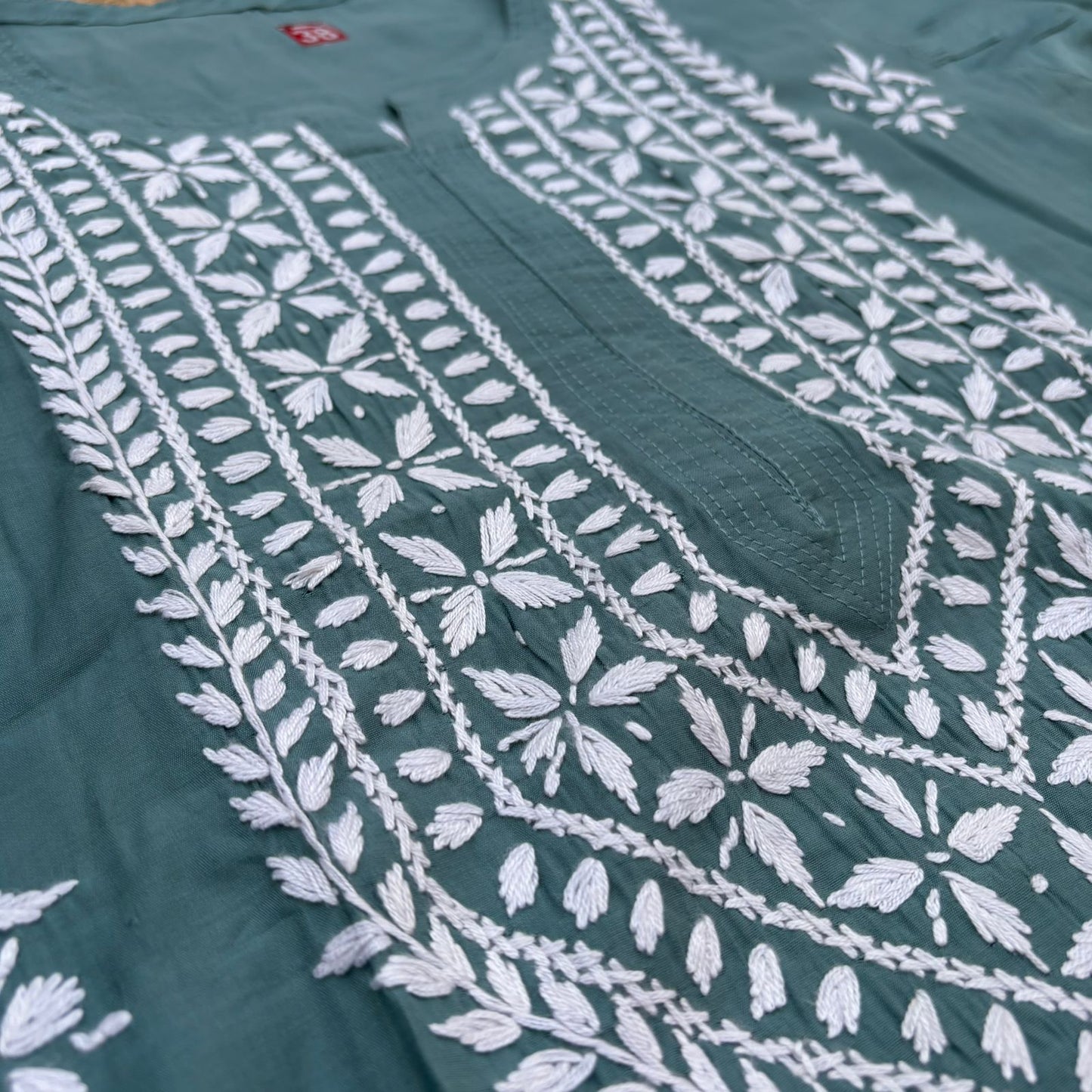 Afana Silk Chikankari Kurti Plazo set T Green Colour