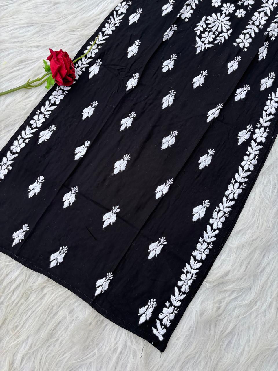 Zoobia Soft Rayon Handwork Chikankari Kurti - Black Colour
