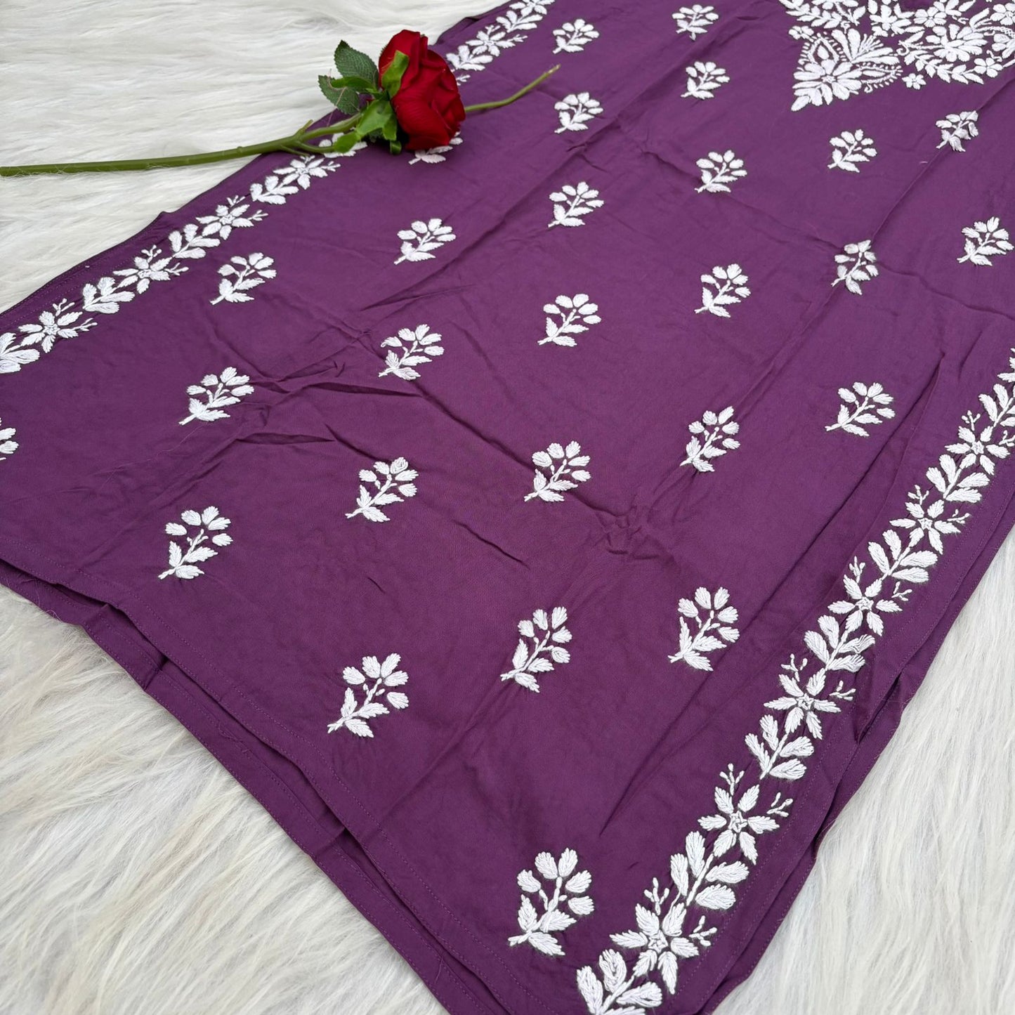 Maysa Soft Rayon Chikankari Kurti - Wine Colour