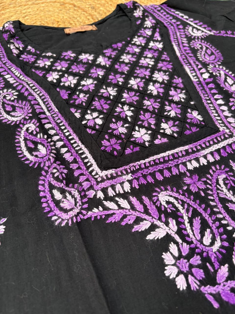 Maryam Handwork Cotton Lucknowi Chikankari Kurti - Purple Color