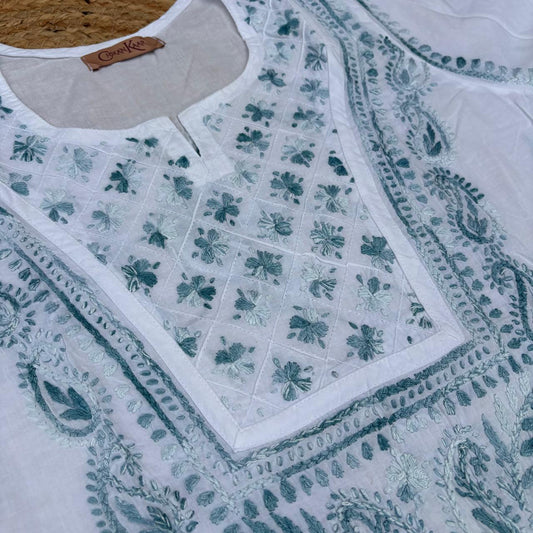 Zoya Cotton Lucknowi Chikankari Kurti - White Grey Color