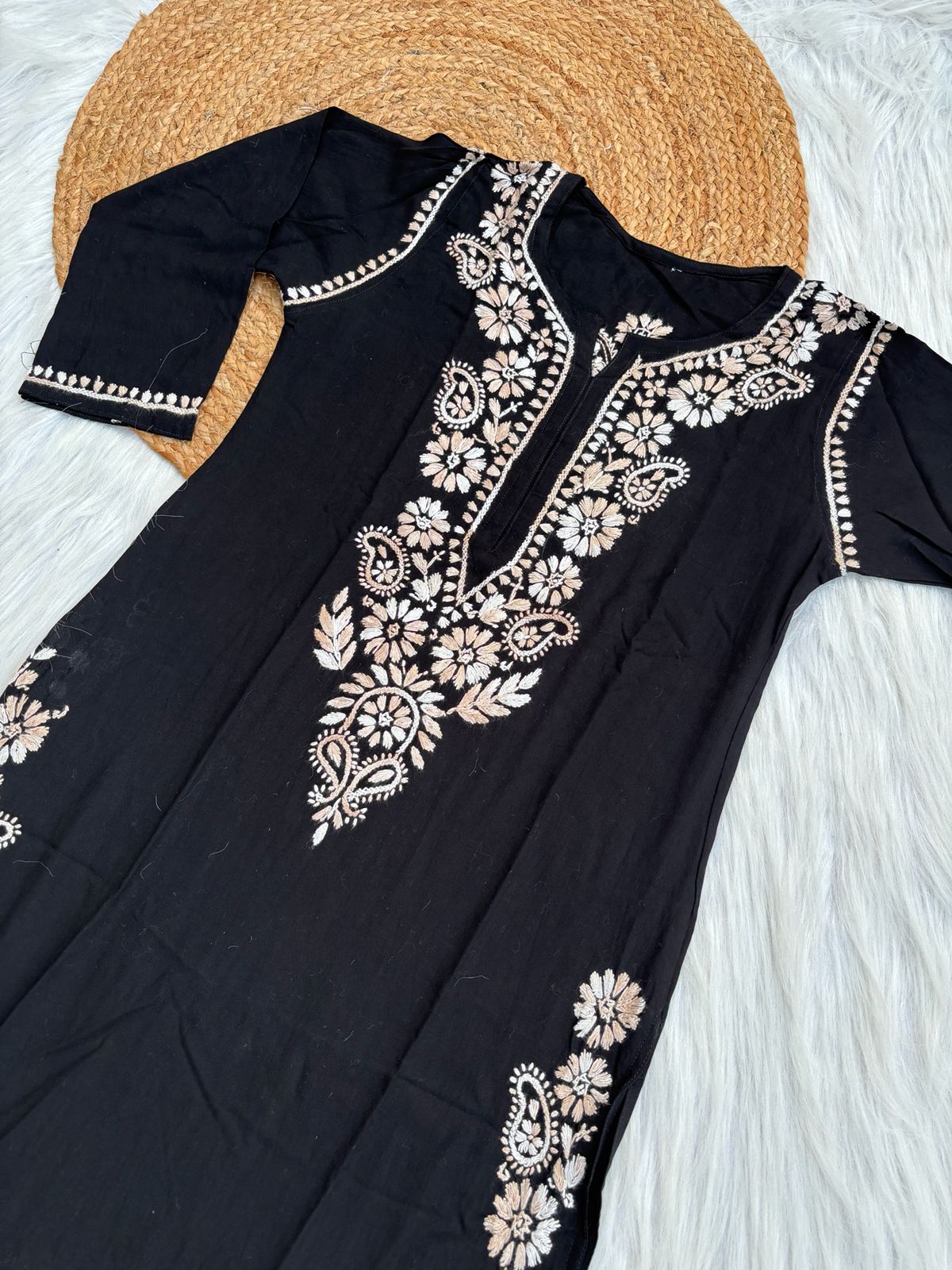 Ghada Soft Rayon Lucknowi Handwork Chikankari Kurti - Cream Colour