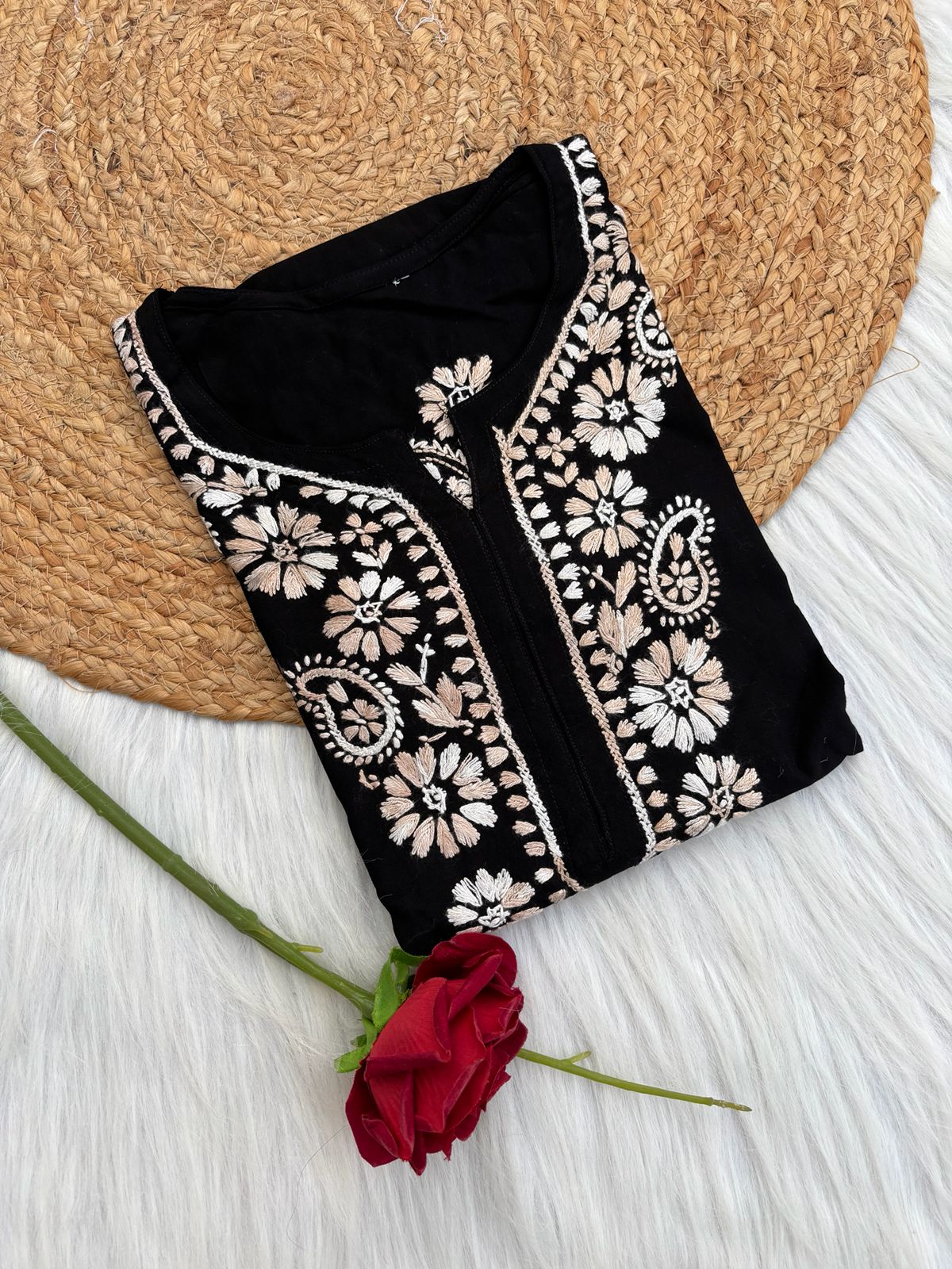 Ghada Soft Rayon Lucknowi Handwork Chikankari Kurti - Cream Colour