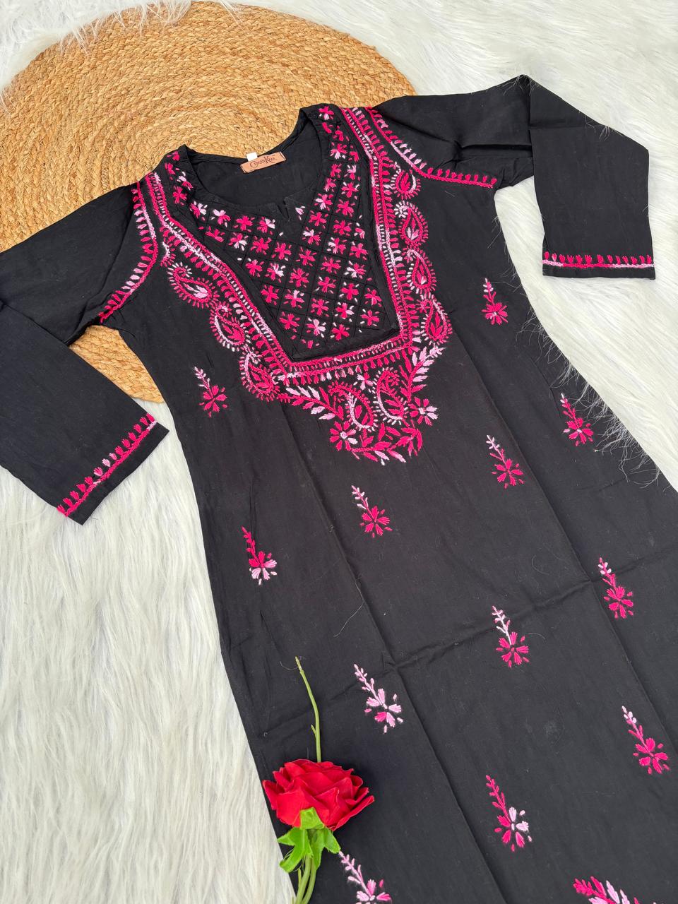 Maryam Handwork Cotton Lucknowi Chikankari Kurti - Pink Colour