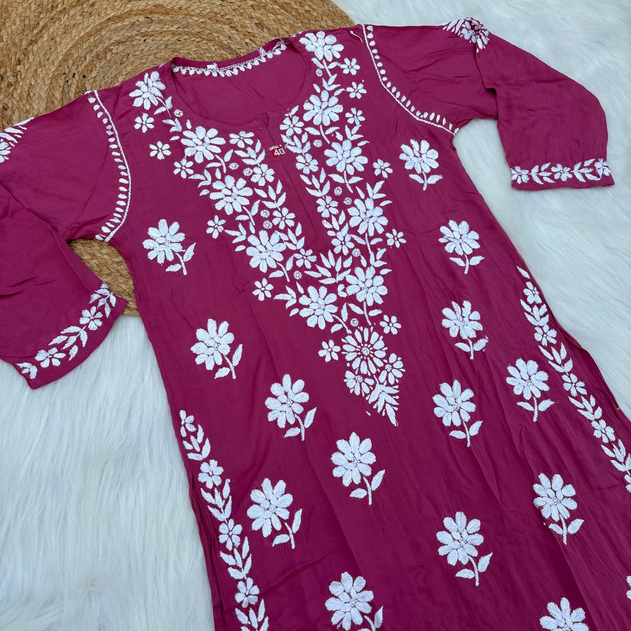 Avneet Kaur Inspired Modal Chikankari Kurti - Rani colour