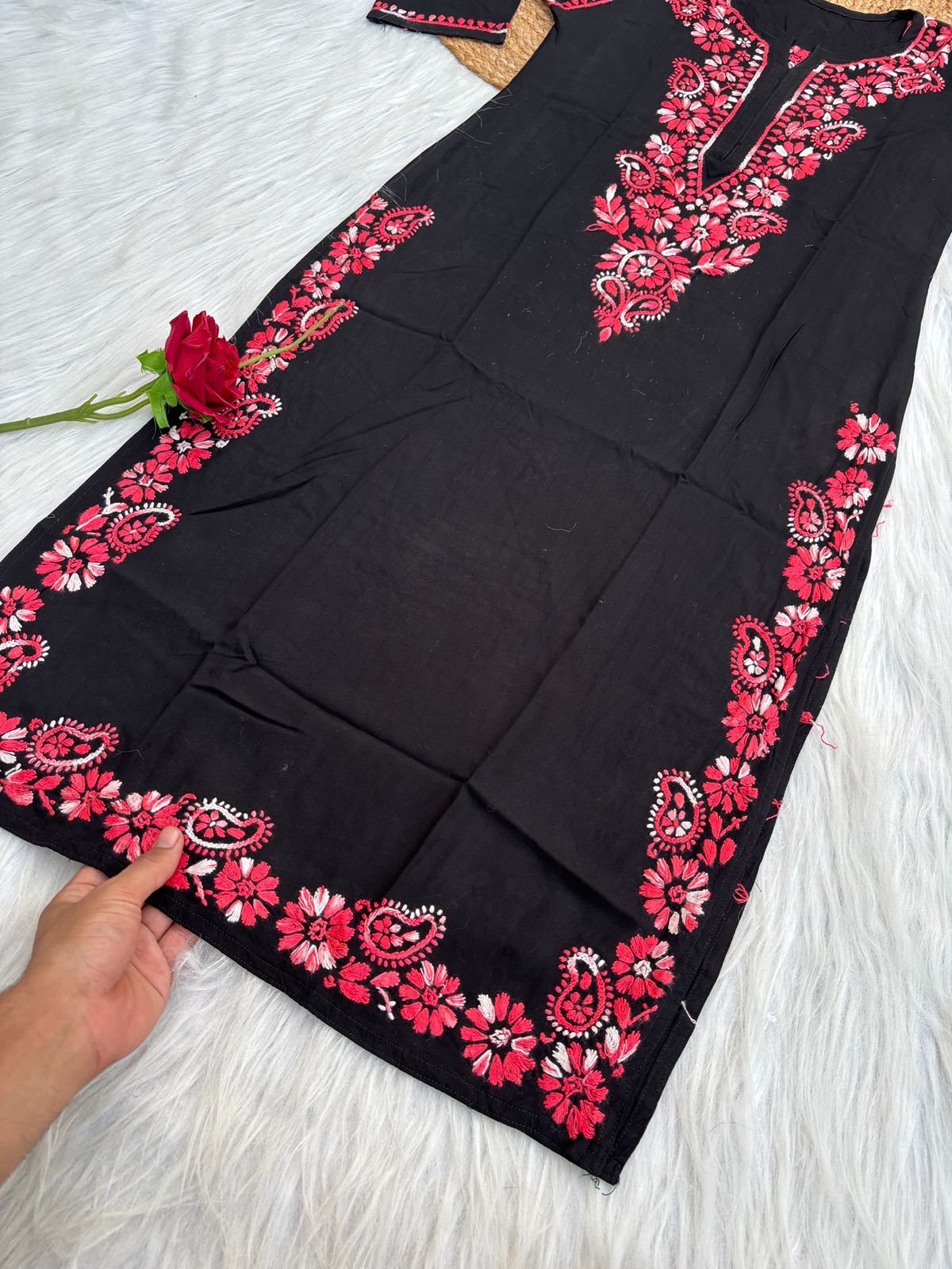 Ghada Soft Rayon Lucknowi Handwork Chikankari Kurti - gazri Colour