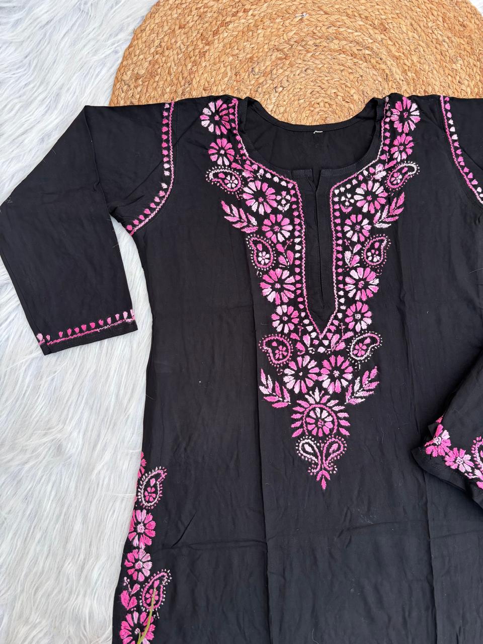 Lubna Rayon Handwork Chikankari Kurti Set- Pink Colour