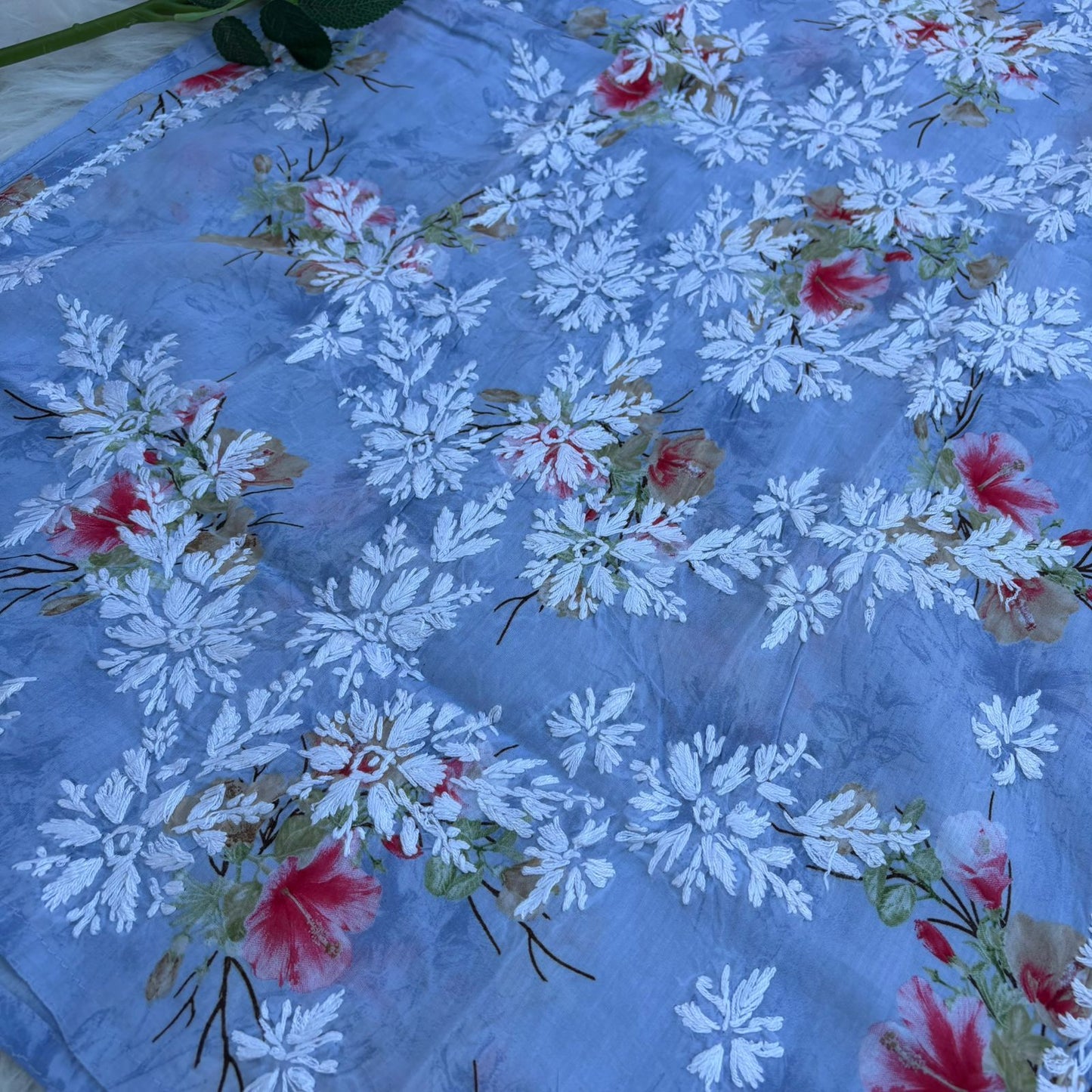 Rasha Pure Mulmul Chikankari Kurti - Blue Color