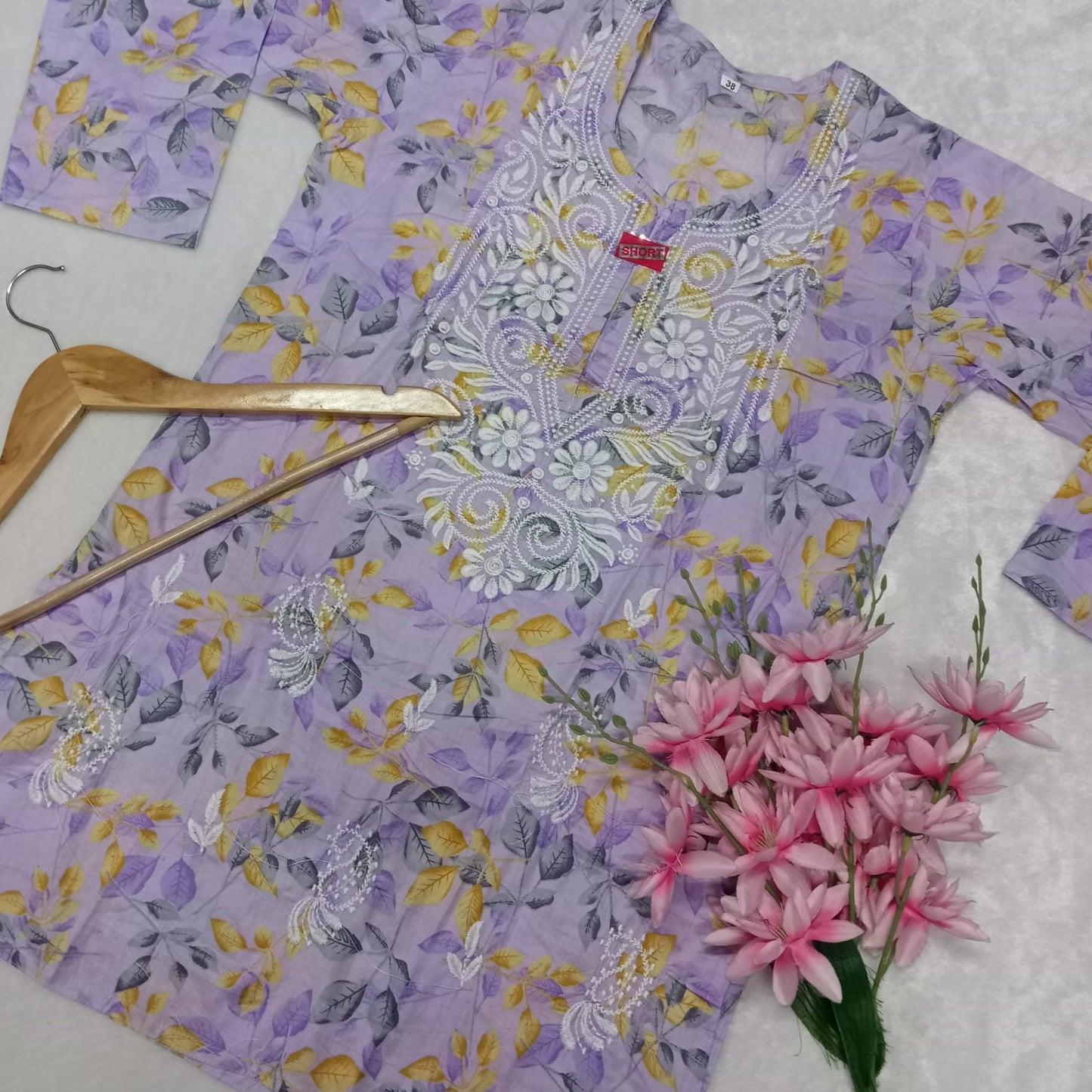 Mulmul Cotton Chikankari Short Kurti - Purple Colour