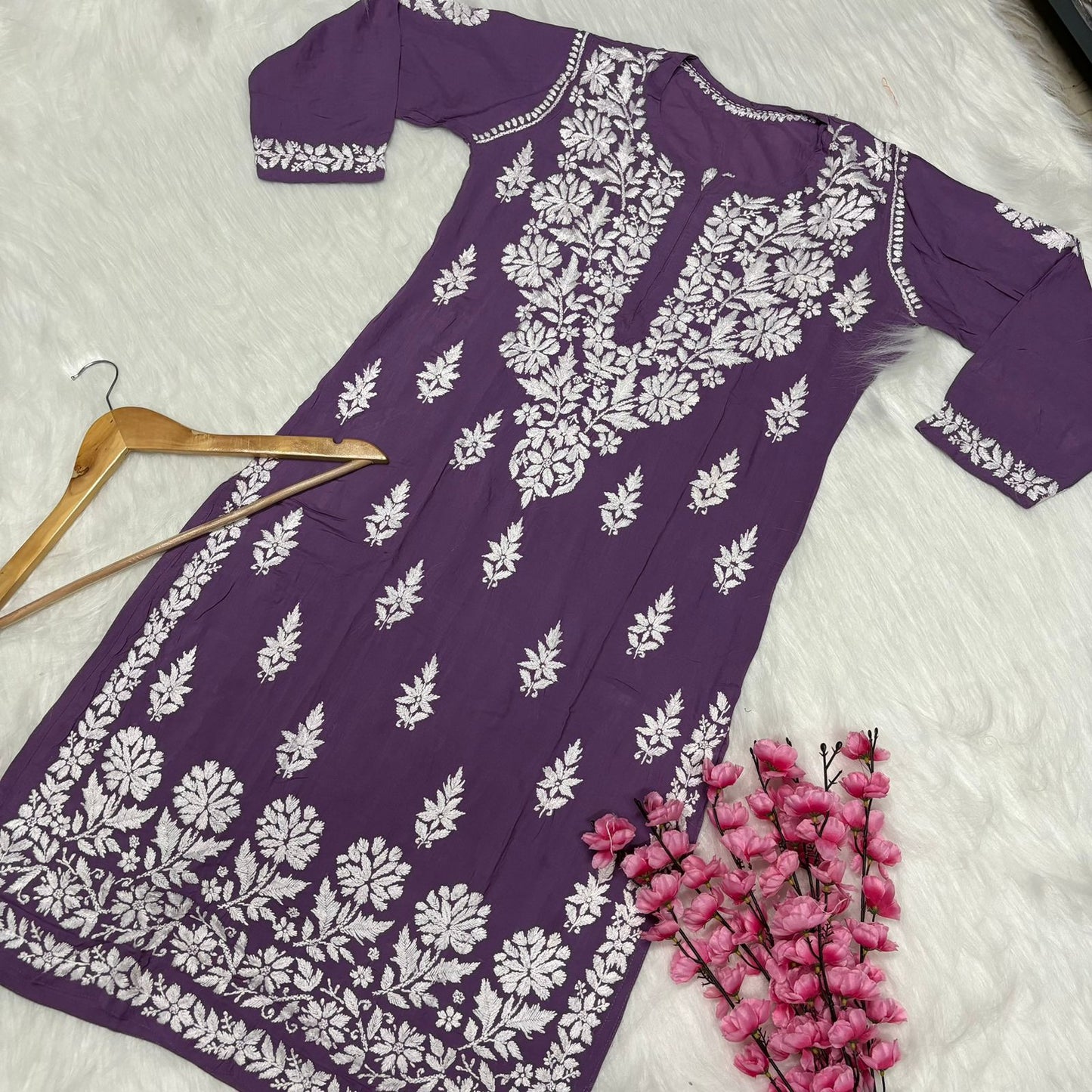 Avneet Kaur Inspired Modal Chikankari Kurti - Mauve colour