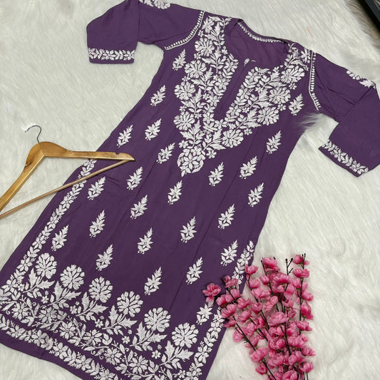 Avneet Kaur Inspired Modal Chikankari Kurti - Violet colour