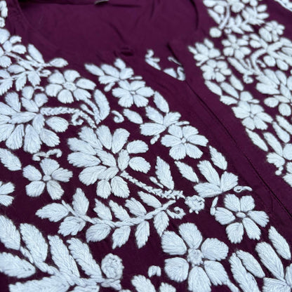 Maysa Soft Rayon Handwork Chikankari Kurti - Wine Colour