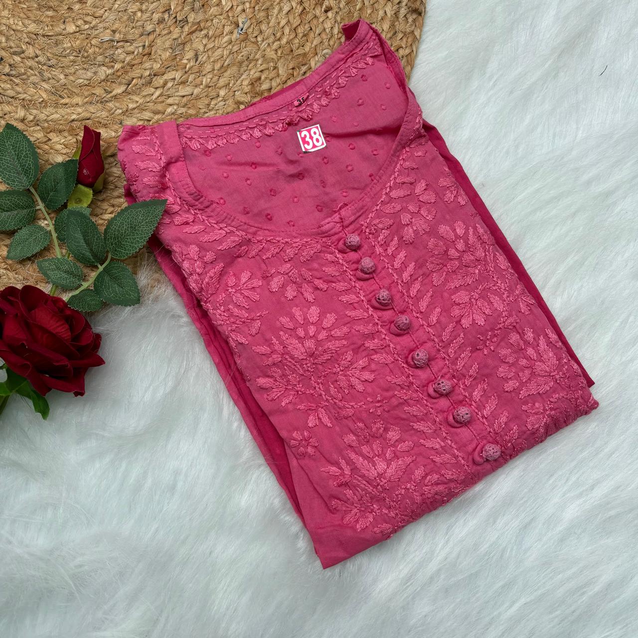 Adaah Ombre Shaded Dobby Cotton Chikankari Kurti - Gazri colour