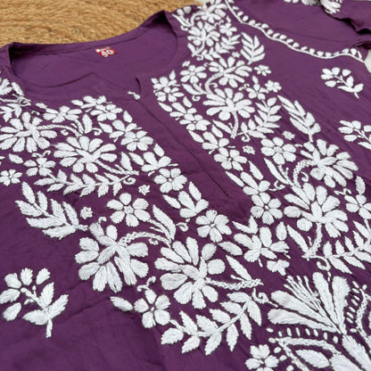 Maysa Soft Rayon Handwork Chikankari Kurti - Mauve Colour