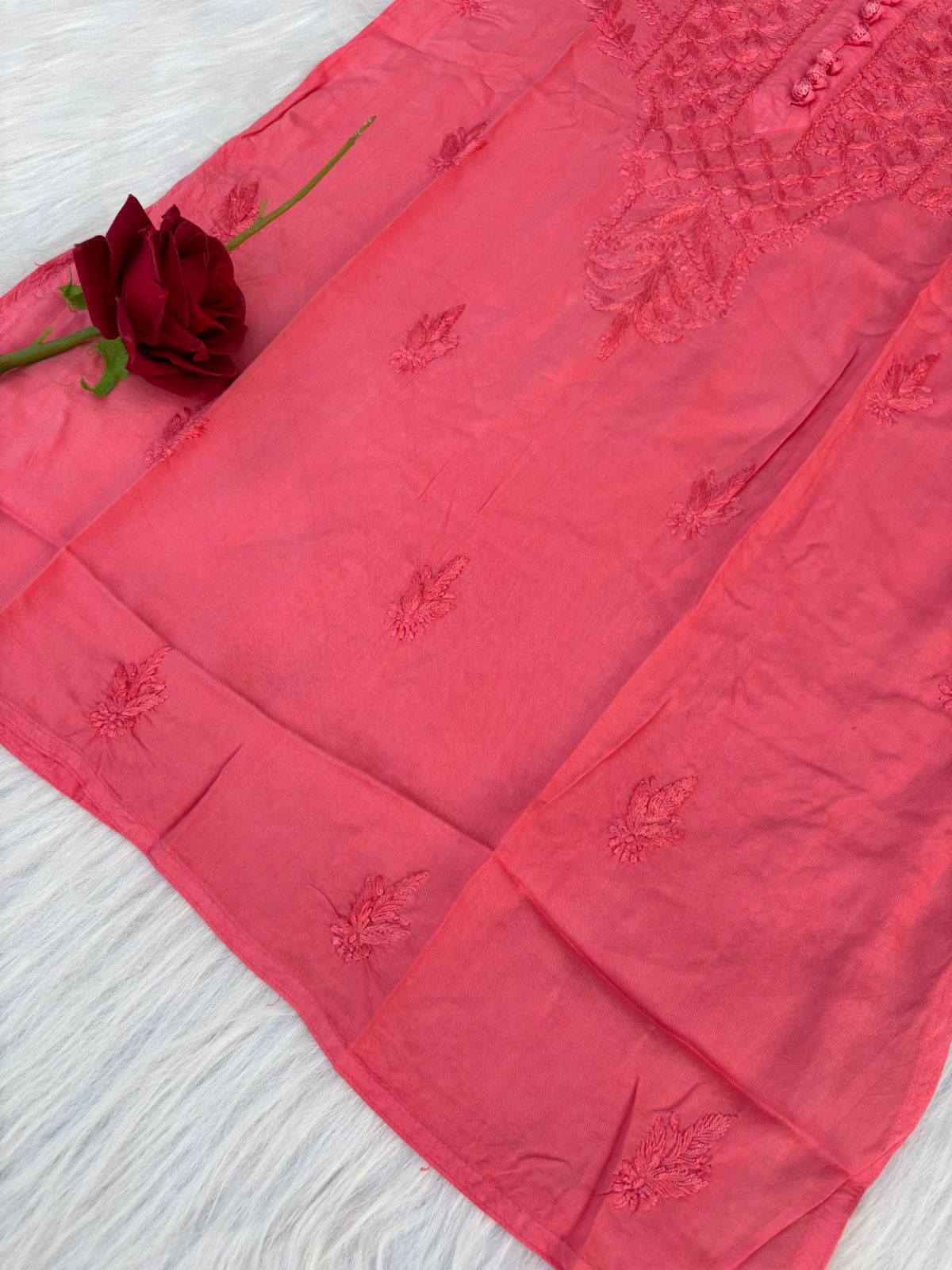 Zimal Dyeable Soft Rayon Chikankari Short Kurti - Dark Pink Colour