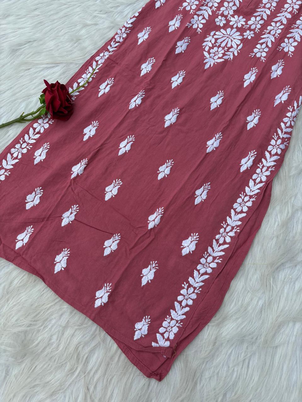 Zoobia Soft Rayon Handwork Chikankari Kurti - Gazri Colour