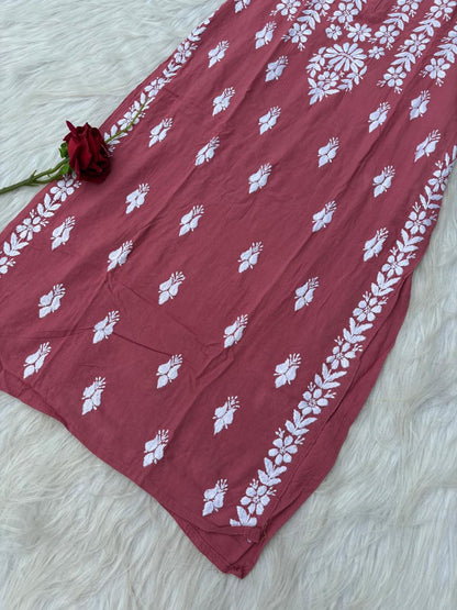 Zoobia Soft Rayon Handwork Chikankari Kurti - Gazri Colour