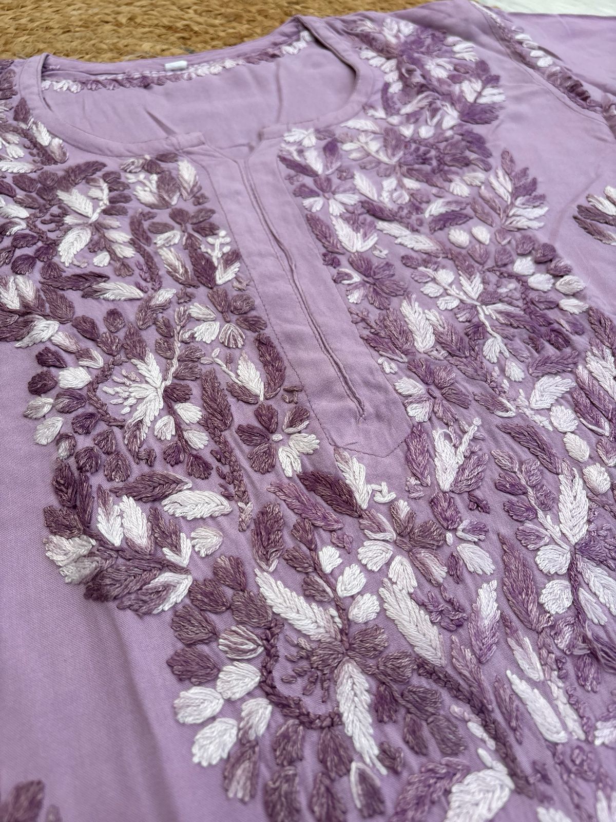 Roohi Rayon Tone To Tone Lucknowi Handwork Chikankari Kurti - Lavender Color