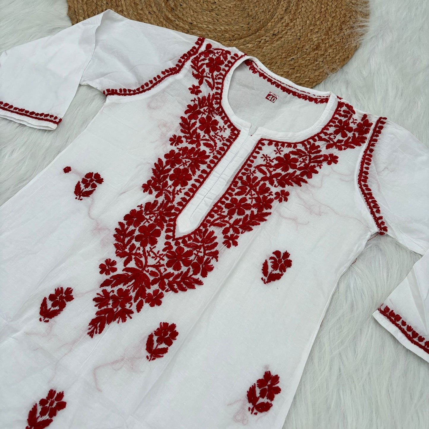 Shraddha Kapoor inspired Pure Cotton Chikankari Kurti - Red Colour