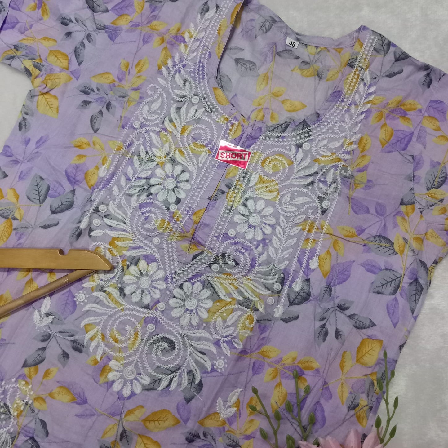 Mulmul Cotton Chikankari Short Kurti - Purple Colour