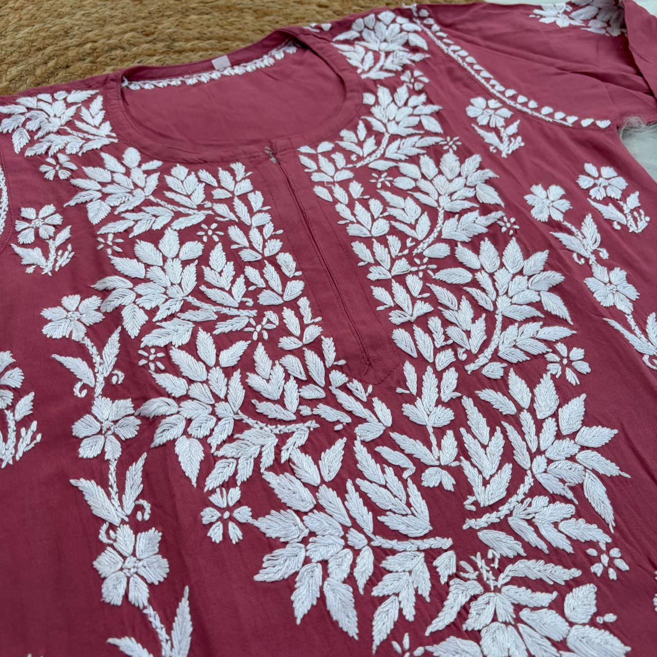 Samara Rayon Handwork Chikankari Kurti Plazo Set - Gazri Colour