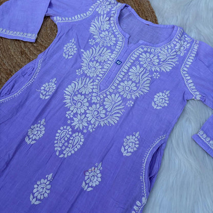 Isha Slub Cotton Chikankari Kurti - Purple colour