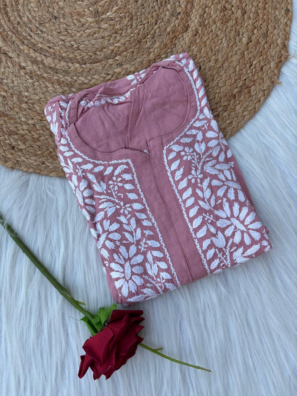 Hiba Soft Rayon Handwork Chikankari Kurti - Peach Colour