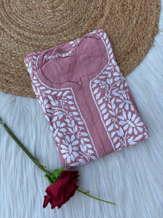 Hiba Soft Rayon Handwork Chikankari Kurti - Peach Colour
