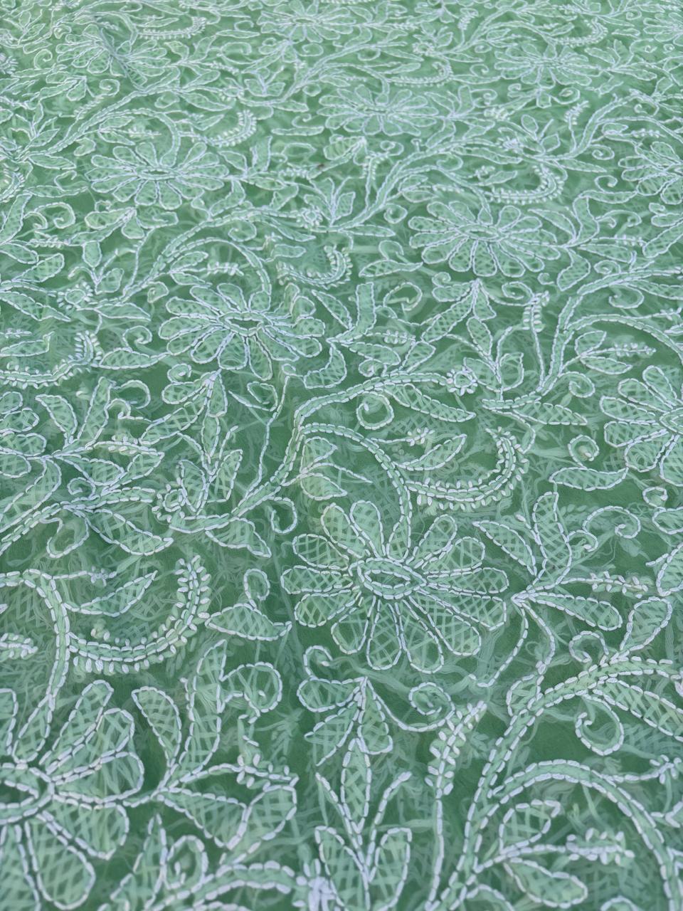 Shehnaz Georgette Full Jaal Saree with Unstitched blouse - Green Colour