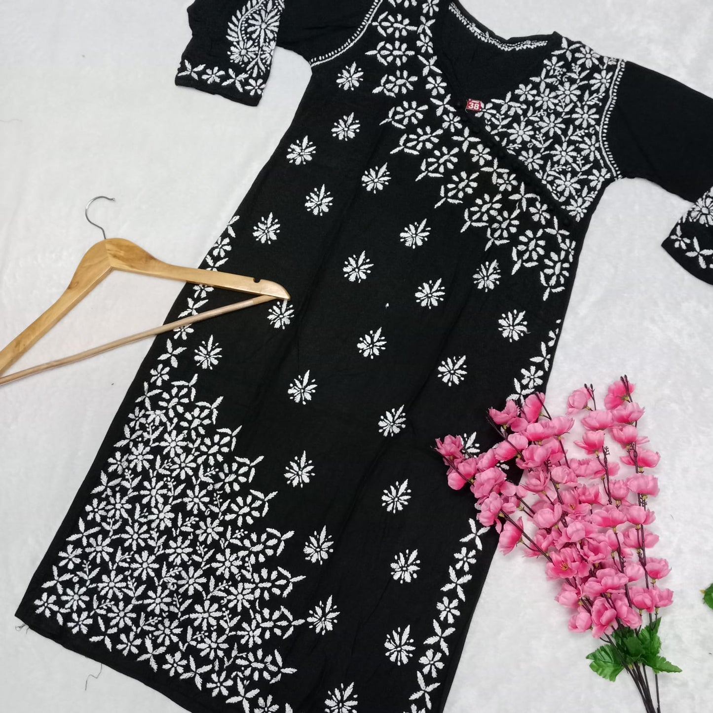 Zeenat Rayon Side Button Chikankari Kurti -Black Colour