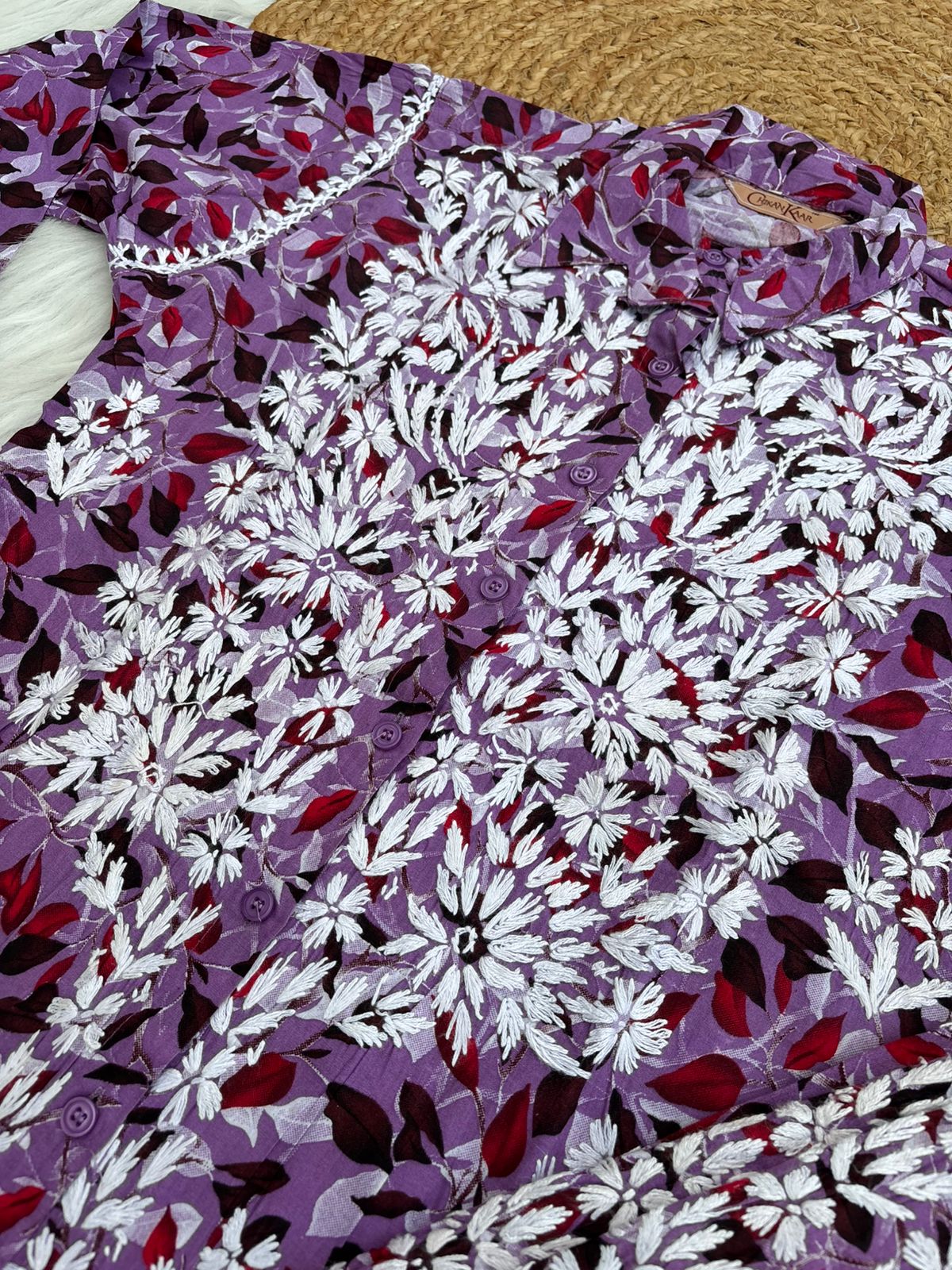 Mulmul Cotton Lucknowi Chikankari Coord Set - Lavender Colour
