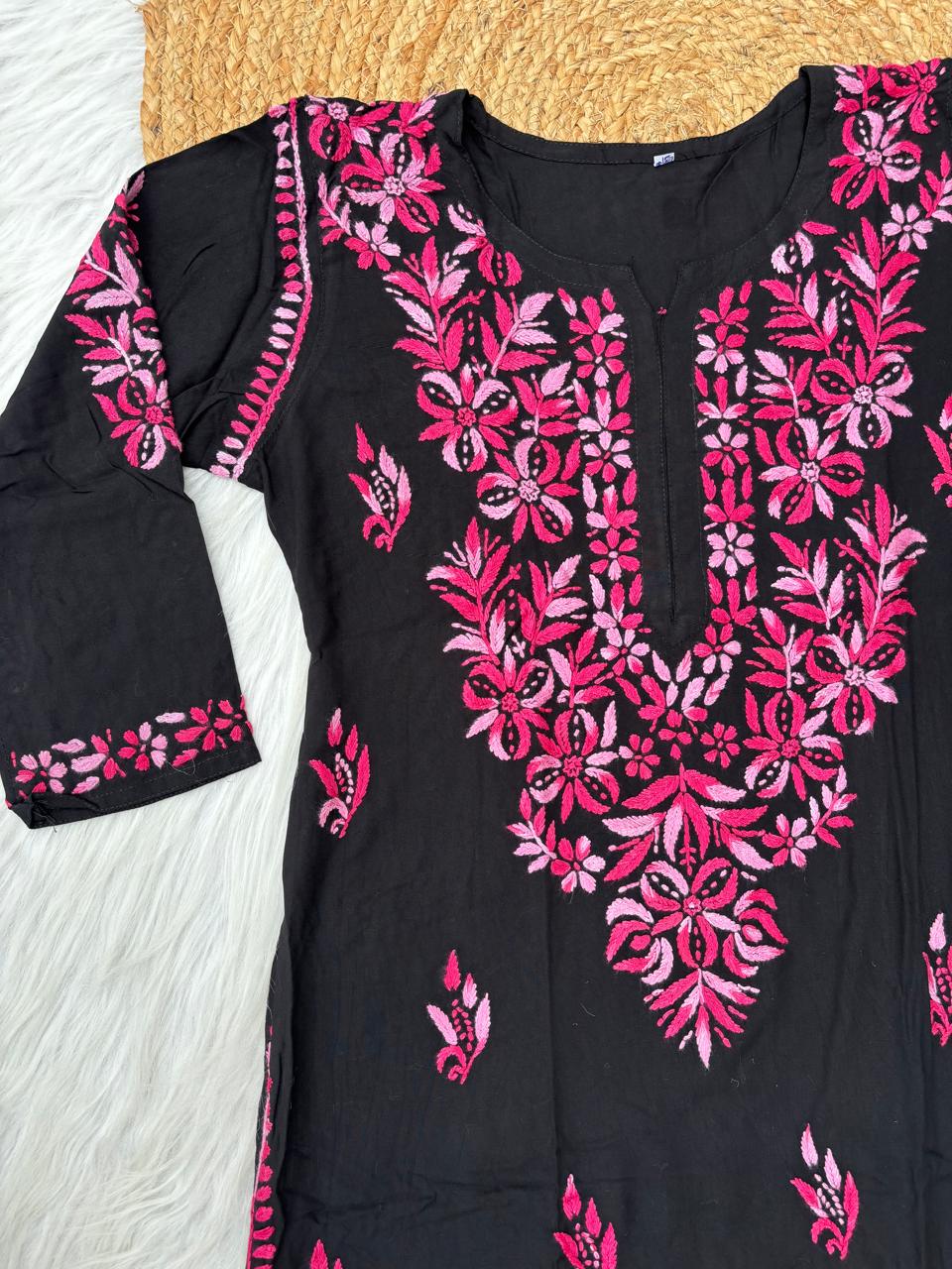 Shefrin Soft Rayon Lucknowi Handwork Chikankari Kurti - Pink Colour