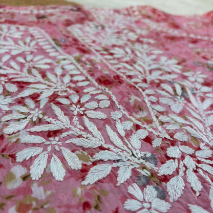 Rania Pure Mulmul Chikankari Handwork Kurti - Pink Colour