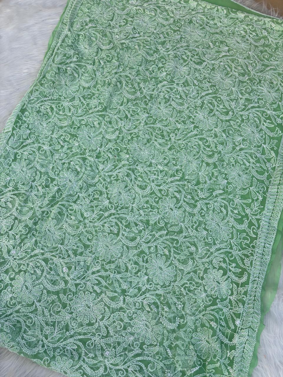 Shehnaz Georgette Full Jaal Saree with Unstitched blouse - Green Colour