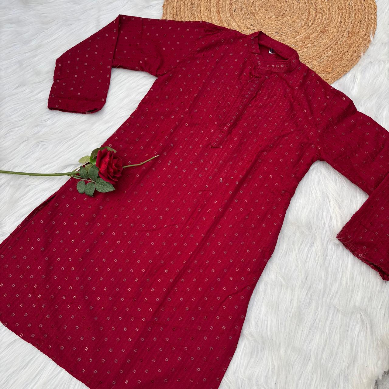 Ayaan Mens Cotton Chikankari Kurta - Maroon colour