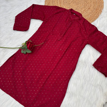 Ayaan Mens Cotton Chikankari Kurta - Maroon colour