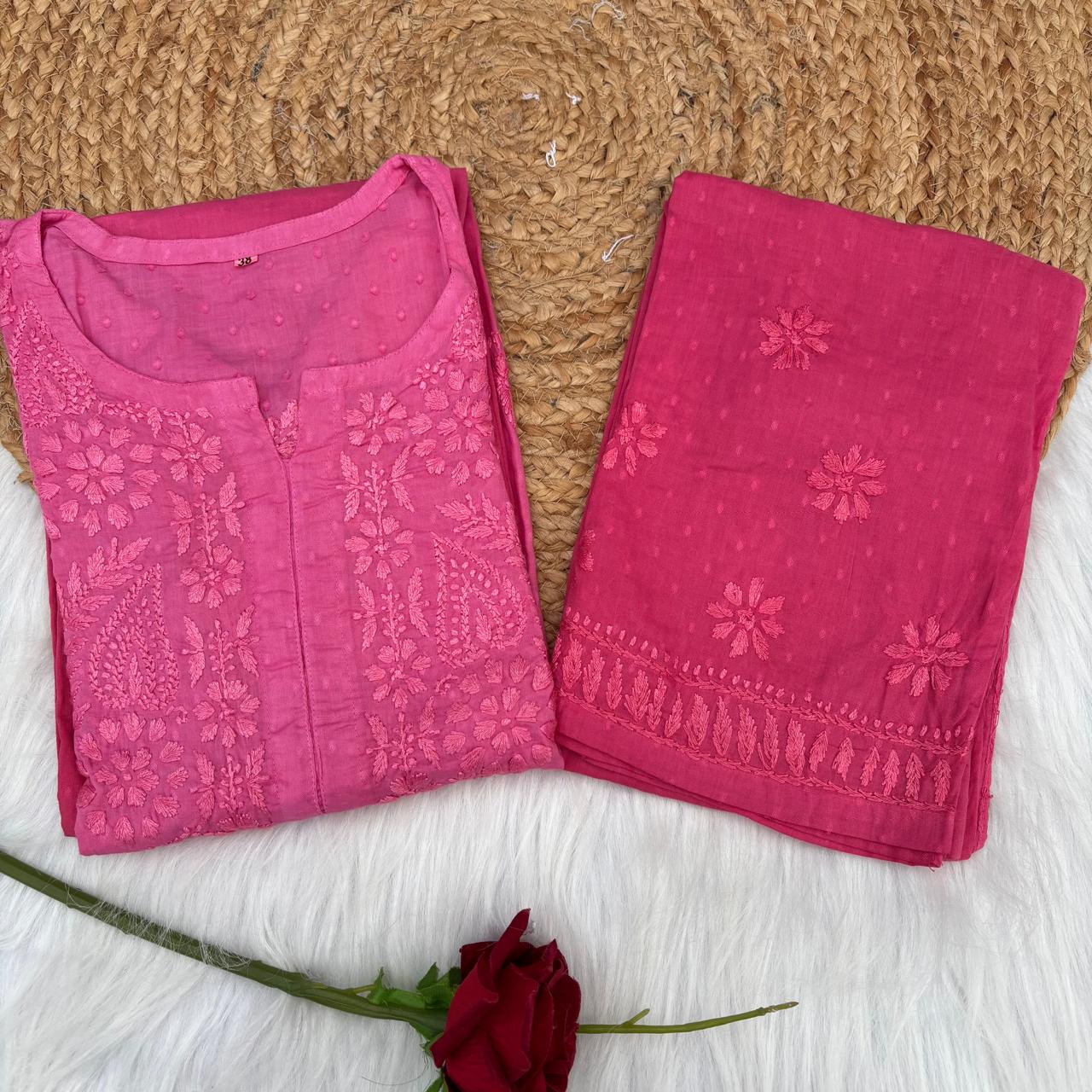 Nuha Dobby cotton Ombre shaded Lucknowi Chikankari Kurti Plazo Set - Gazri Colour