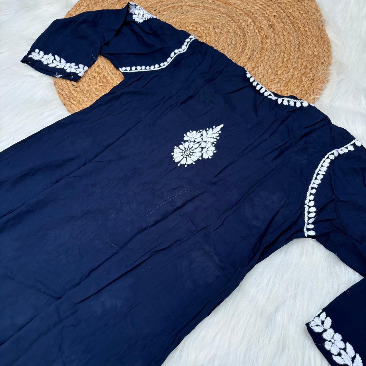 Avneet Kaur Inspired Modal Chikankari Kurti - Navy Blue colour