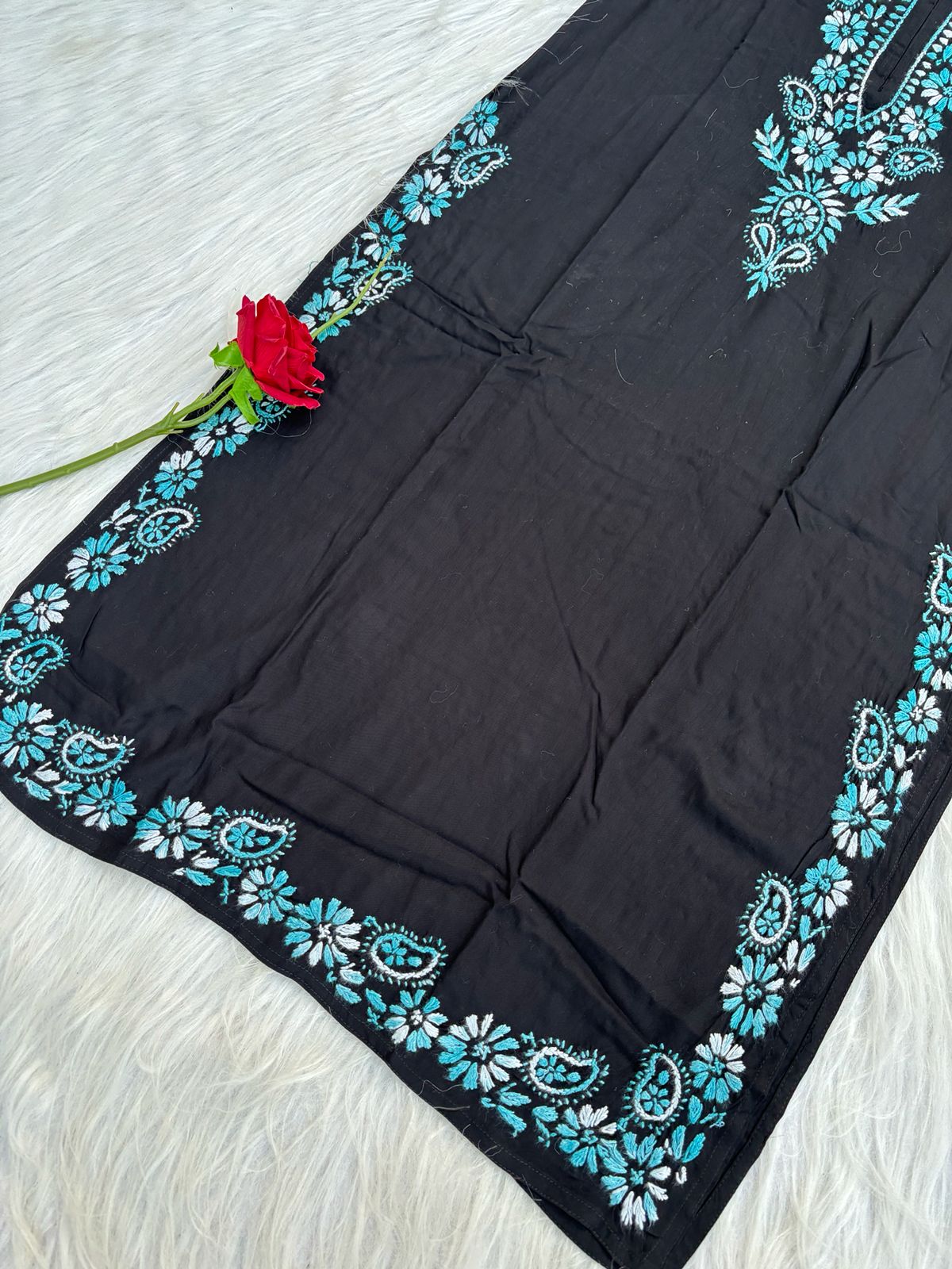 Ghada Soft Rayon Lucknowi Handwork Chikankari Kurti - Sea Green Colour