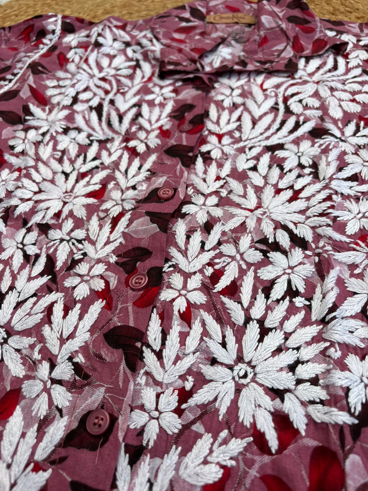 Mulmul Cotton Lucknowi Chikankari Coord Set - Cherry Colour