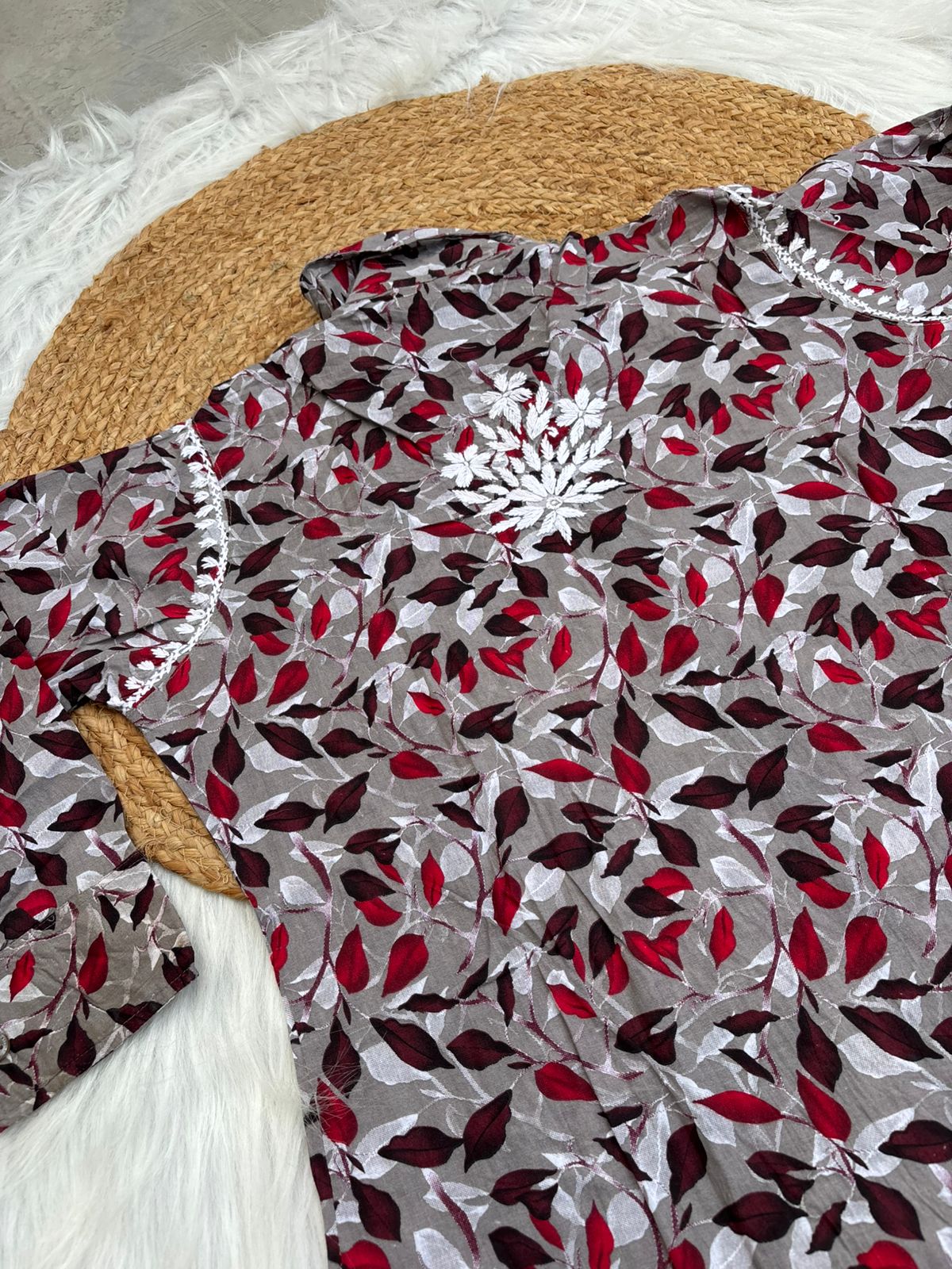 Mulmul Cotton Lucknowi Chikankari Coord Set - Cream Colour